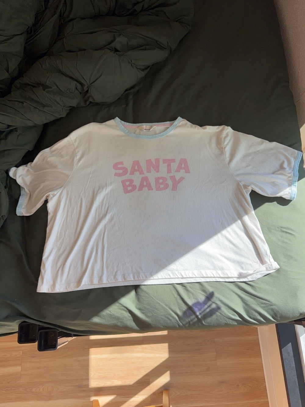 Santa Baby White Sleep Tee with Pink Print